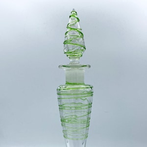 Vintage Steuben Perfume Bottle w/ Green Verre De Soie Threading 10&quot;