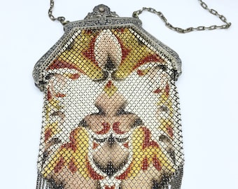 SILK LINED Antique Mandalian MFG Co Deco Floral Metal Mesh
