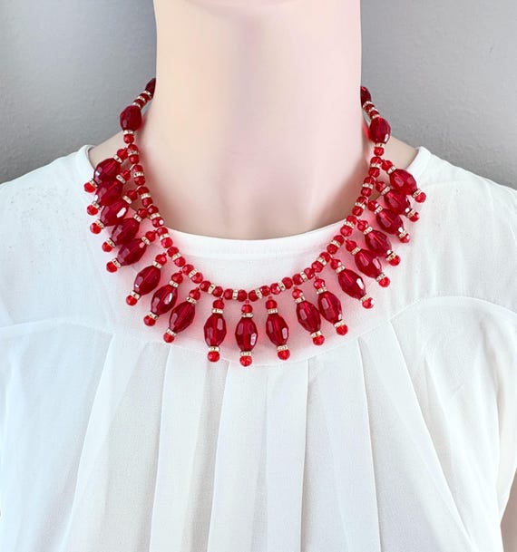 2 Pc Matching Set Signed Anka Ruby-Red Beaded Rhi… - image 7
