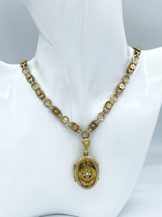Antique Victorian Tri-Gold Filled Locket & Ornate 