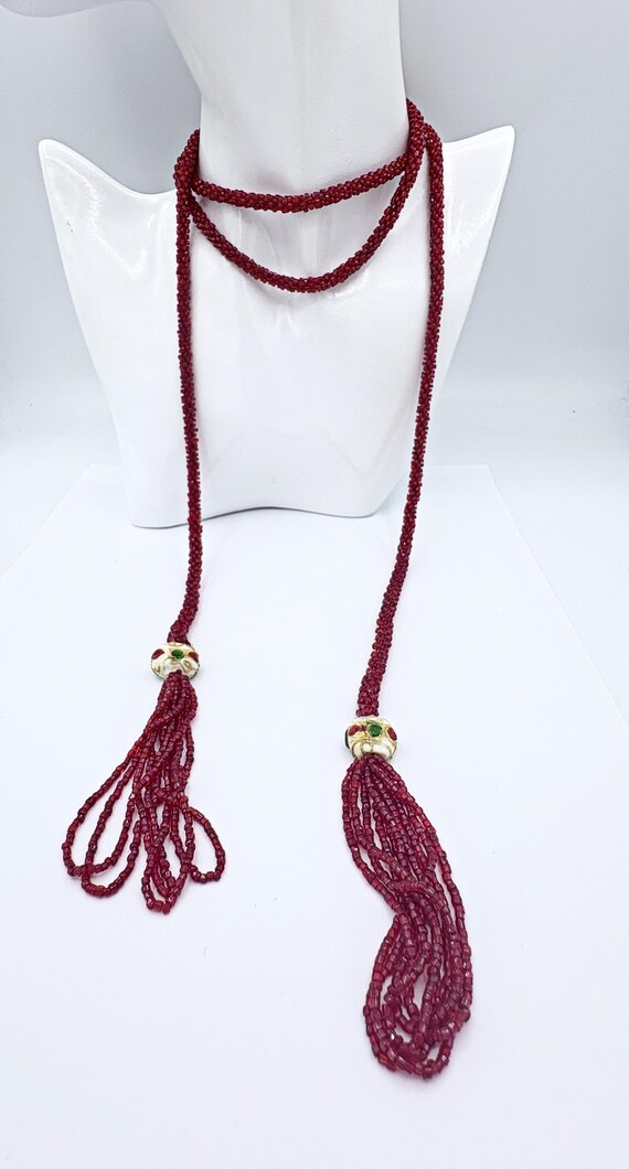 Antique Beaded Sautoir Lariat Necklace Vintage Art Deco glass beadwork sautoir necklace, floral  main image 4