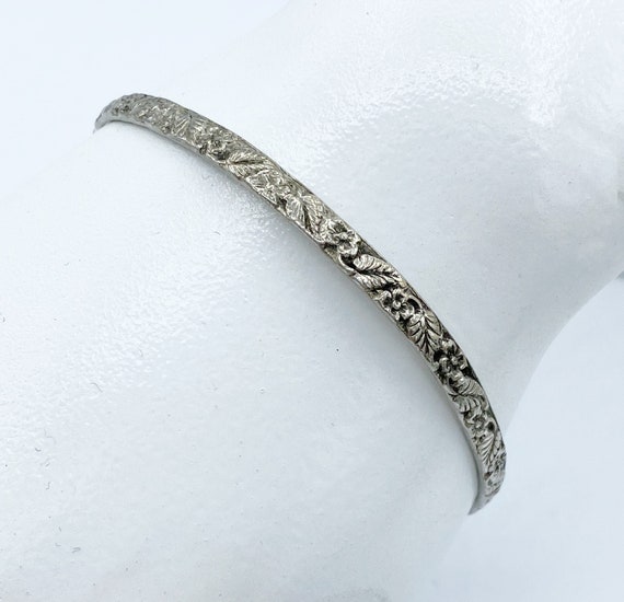 Vintage Sterling Silver Flower & Leaf Motif Bangl… - image 1