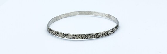 Vintage Sterling Silver Flower & Leaf Motif Bangl… - image 3