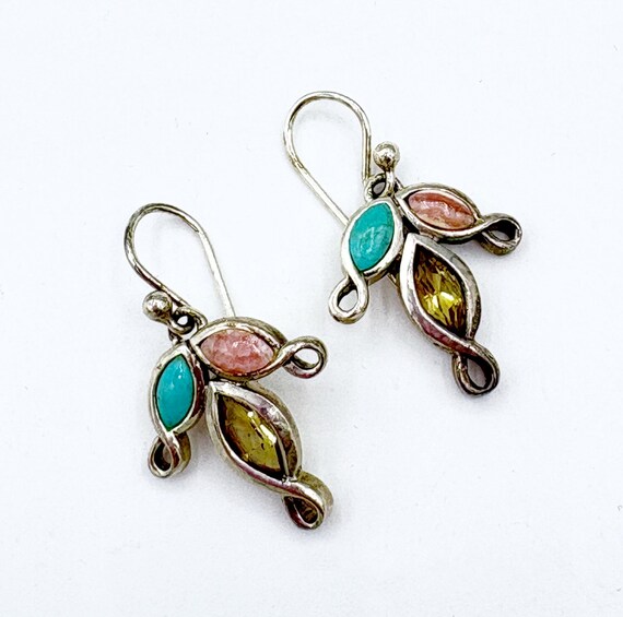 Barse Sterling Silver, Mother of Pearl, Turquoise, Citrine & Agate Drop Earrings