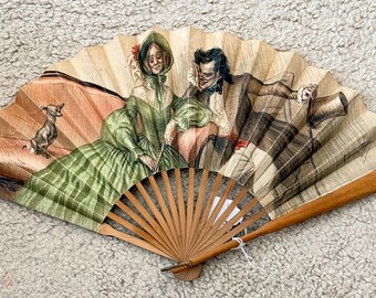 アンティークフランス製手描きシルク扇子：牛の骨の彫刻、19世紀