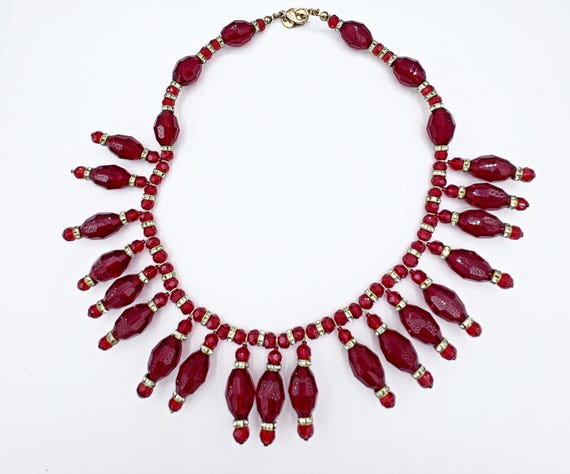 2 Pc Matching Set Signed Anka Ruby-Red Beaded Rhi… - image 3