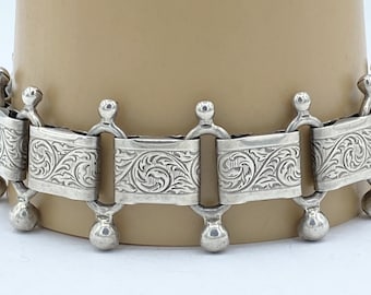 Rare Signed Vintage Danecraft Sterling Silver Link Engraved Vine Bracelet 8&quot;