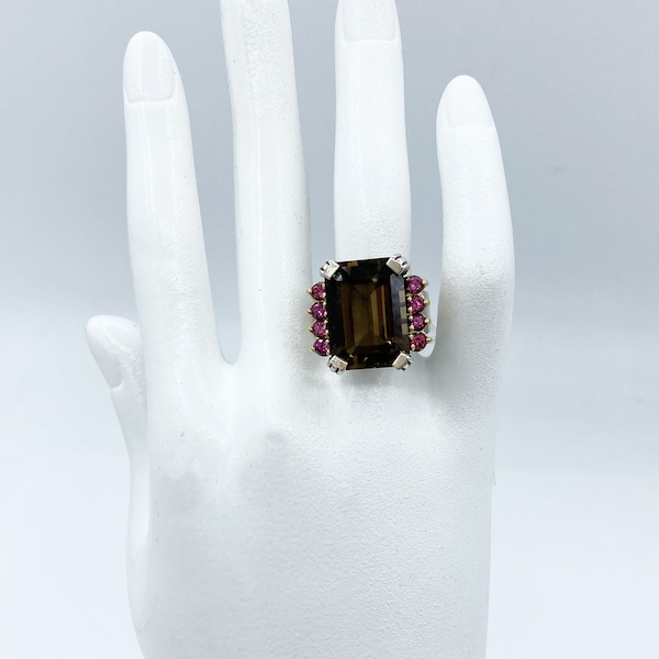 Beautiful LAGOS Caviar 18k and Sterling Smoky Quartz & Pink Tourmaline Ring Sz 7