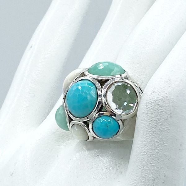 Fab Ippolita Rock Candy Sterling & Multi-Gemstone Hammered Dome Ring Sz 7