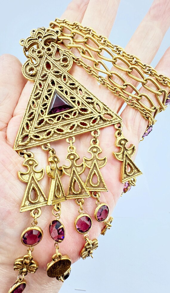 Wild Ultra Long Goldette Gold-Tone & Purple Crystal Angel Necklace