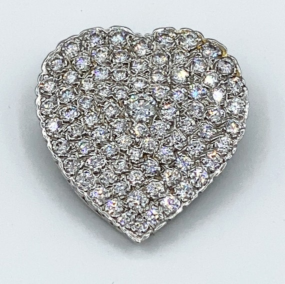 Gorgeous Glittering Vintage 18k Pave Diamond Hear… - image 4