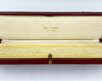 Antique Tiffany Red & Gold Jewelry Presentation Push Button Necklace Box