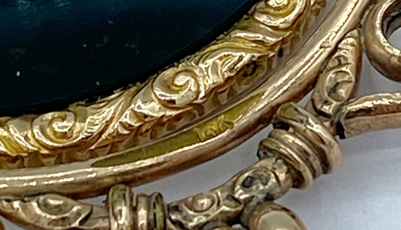 Antique Gold Filled Carved Intaglio Bloodstone Sw… - image 5
