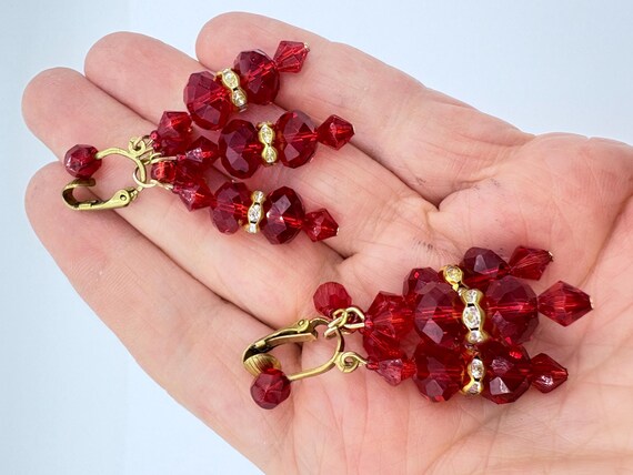 2 Pc Matching Set Signed Anka Ruby-Red Beaded Rhi… - image 5