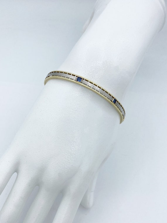 Antique 14k Yellow & White Gold Sapphire Bangle B… - image 2