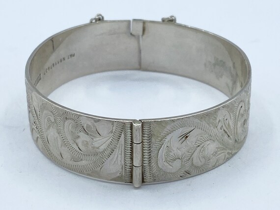Vintage Wide Sterling Silver Hinged Bangle Bracelet W Vintage Wide Sterling Silver Hinged Bangle Bracelet W