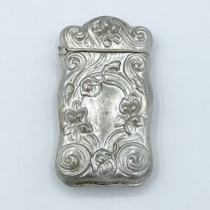Antico stile Art Nouveau Sterling Match Safe Vesta con motivo floreale