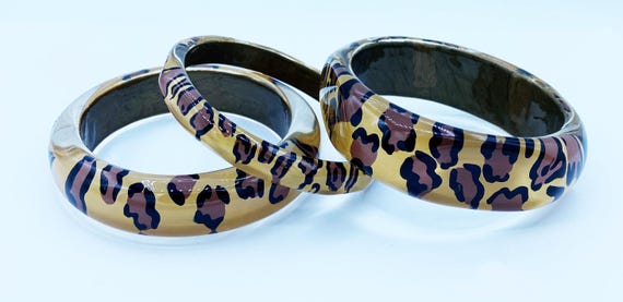 3 Pc Set of Lucite Leopard Print Bangle Bracelets - image 2