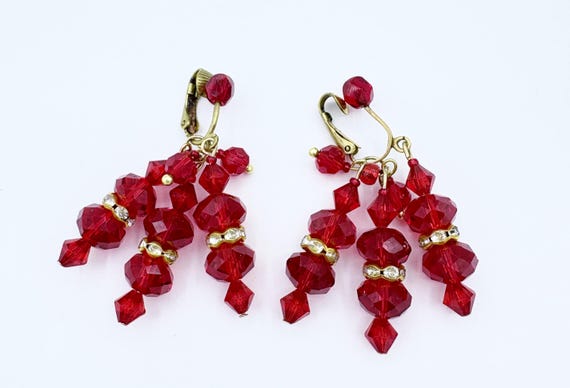 2 Pc Matching Set Signed Anka Ruby-Red Beaded Rhi… - image 4