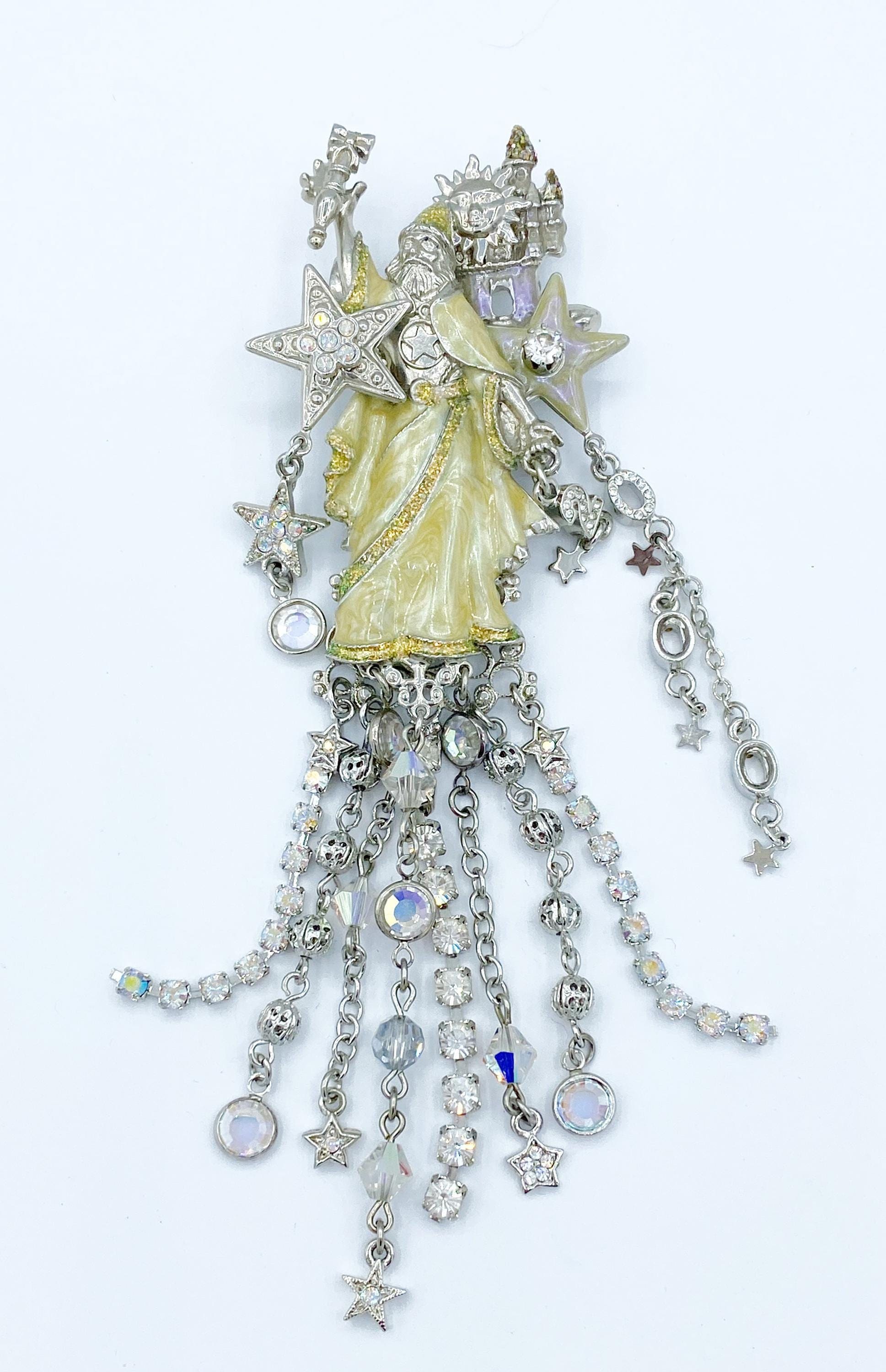 Kirks Folly 2000 Silver-tone Rhinestone & Enamel Wizard Stars Sun