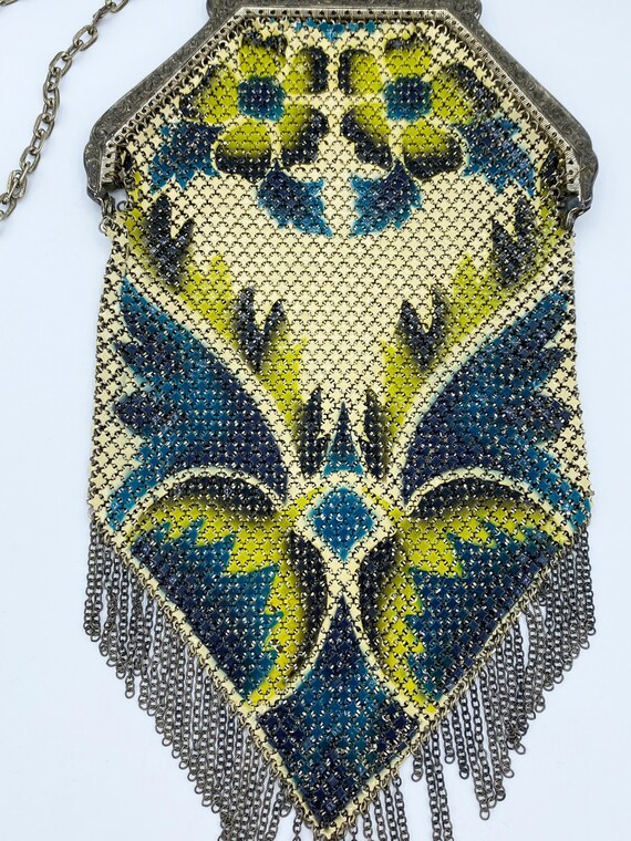 Art Deco Mandalian Enamel Mesh Flapper Purse w/ S… - image 4