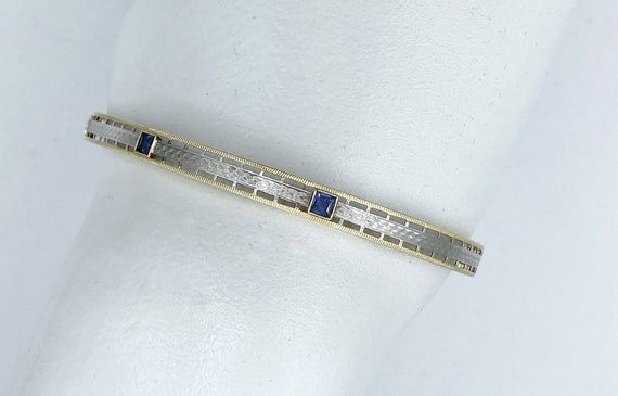 Antique 14k Yellow & White Gold Sapphire Bangle B… - image 3