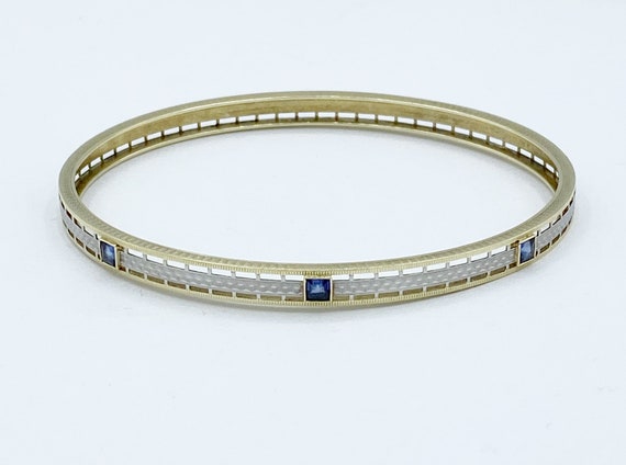 Antique 14k Yellow & White Gold Sapphire Bangle B… - image 4