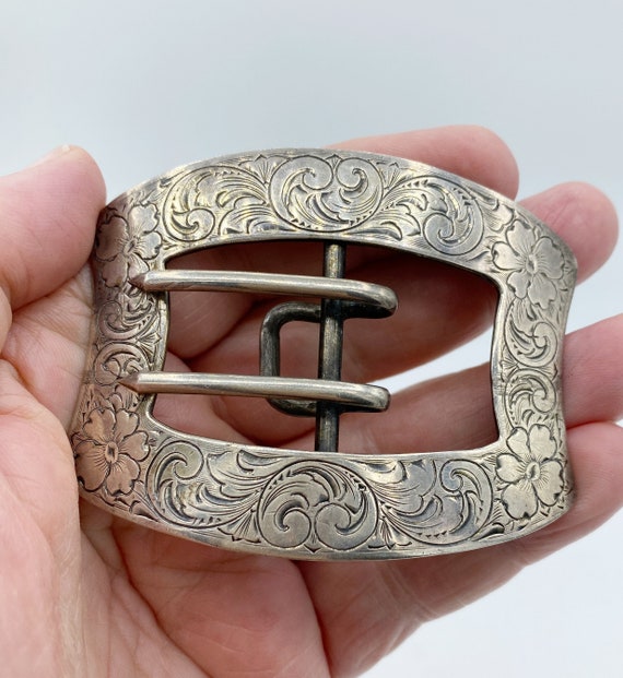 Antique Art Nouveau Sterling Silver Ornate Buckle 