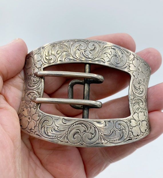 Antique Art Nouveau Sterling Silver Ornate Buckle by William  display picture 1