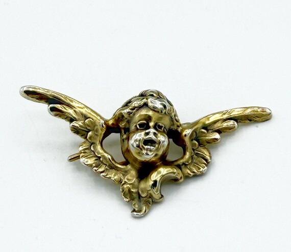 Antique Art Nouveau Kerr Gilded Sterling Silver Winged Angel Hair Pin Barrette
