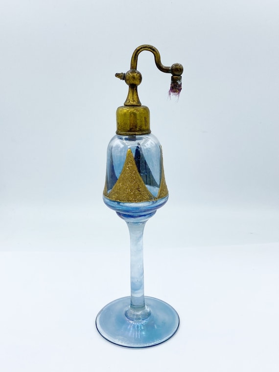 Gorgeous Antique Art Deco Czech Glass Blue & Gold 