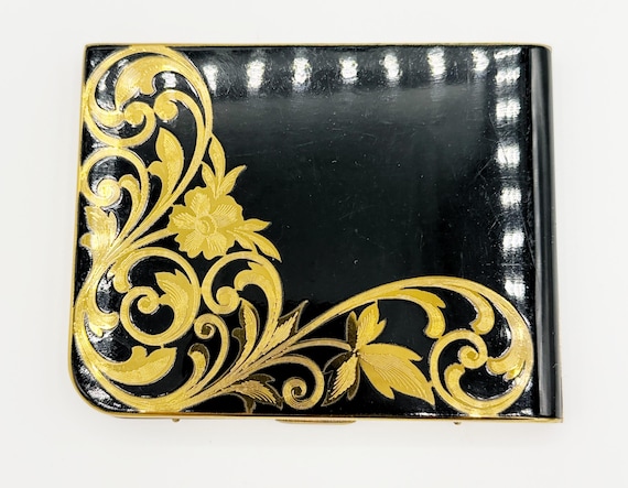vintage enamel cigarette case Vintage Elgin American Black Enamel W/ Gold-tone Cigarette Case