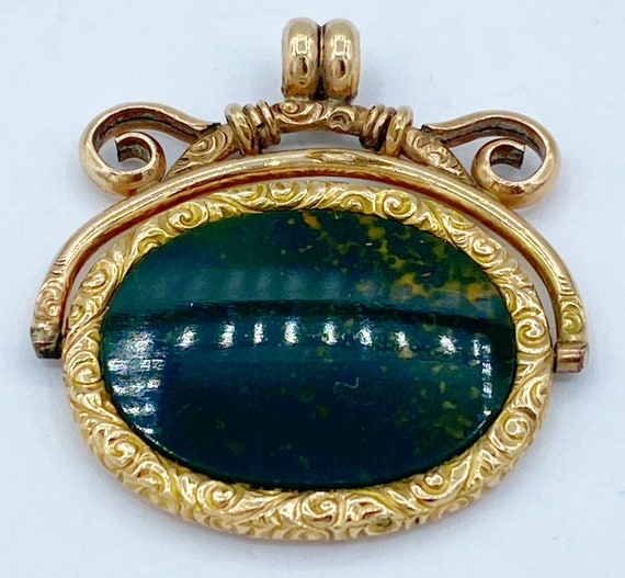 Antique Gold Filled Carved Intaglio Bloodstone Sw… - image 3