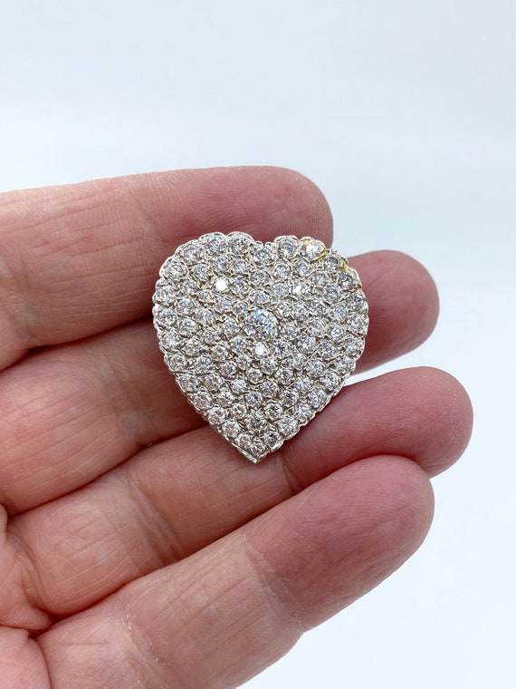 Gorgeous Glittering Vintage 18k Pave Diamond Hear… - image 9