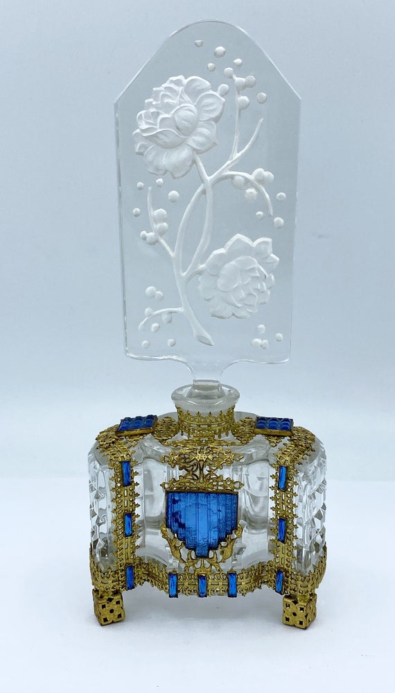 Vintage Clear Czech Glass Jeweled & Gold Filigree 