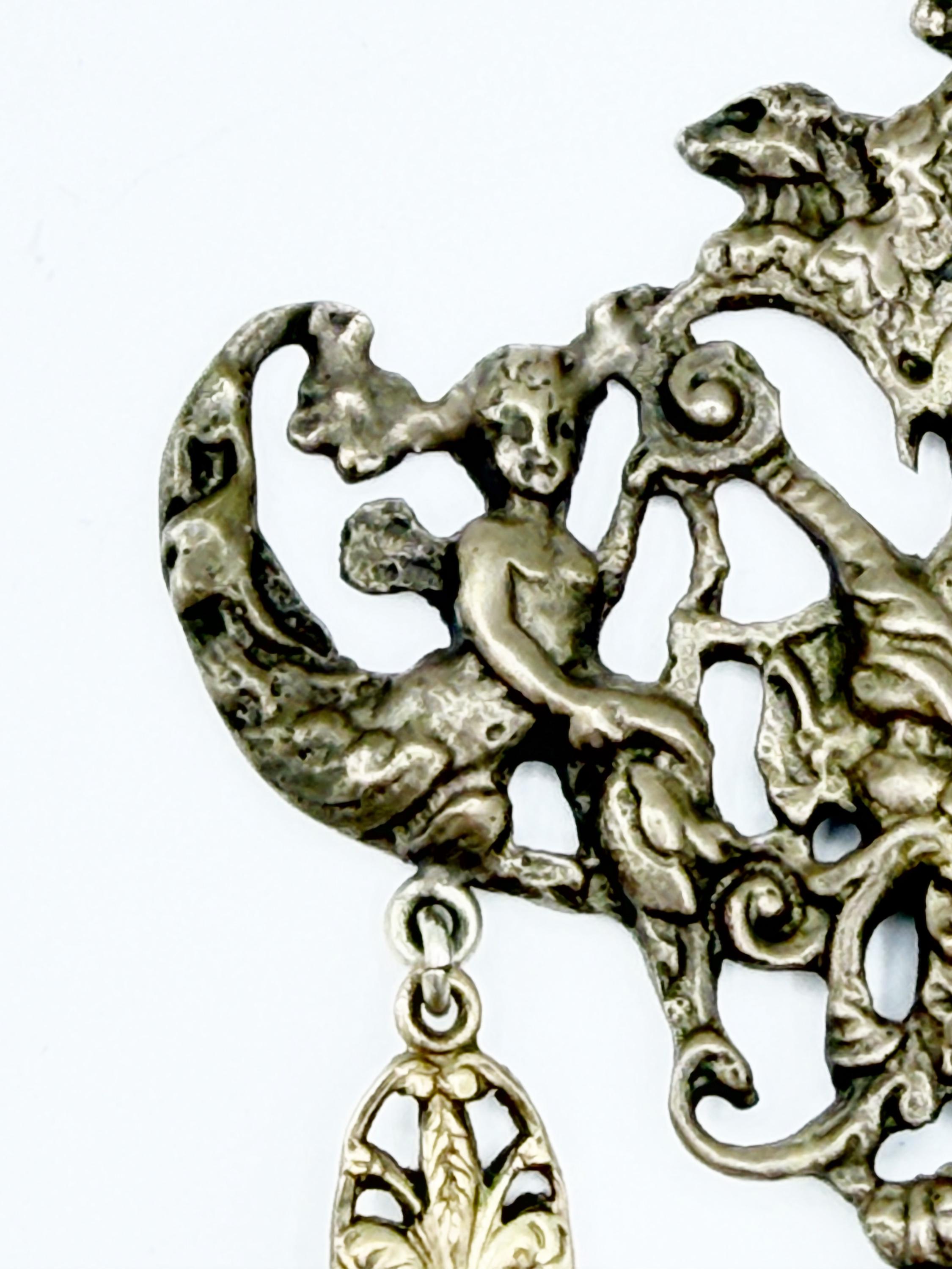 Ornate Peruzzi 800 Silver & Lapis Pendant Figural Green Man Satyr