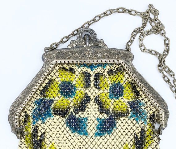 Art Deco Mandalian Enamel Mesh Flapper Purse w/ S… - image 5