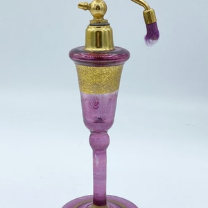 Antique 1920s Purple and Gold Czech Glass Perfume Atomizer