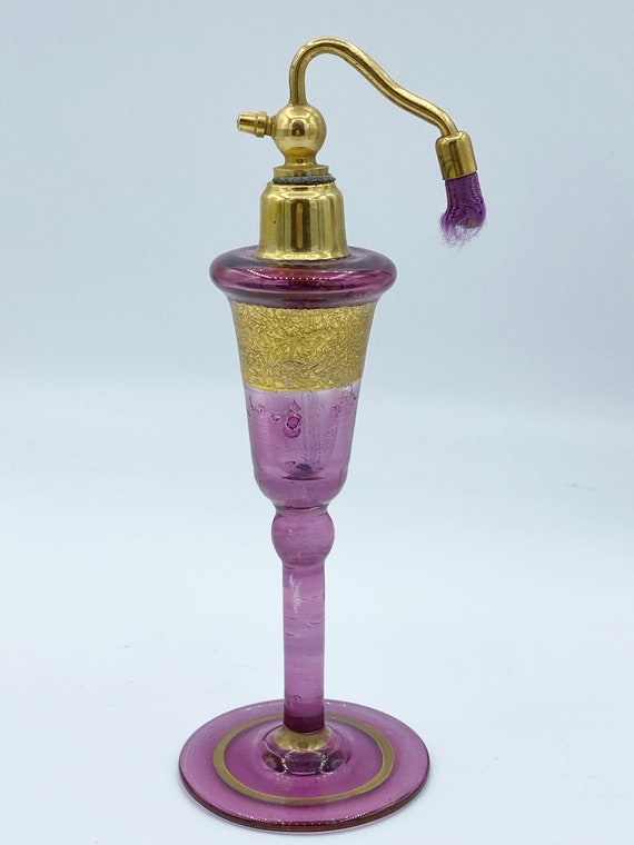 Antique 1920s Purple and Gold Czech Glass Perfume 
