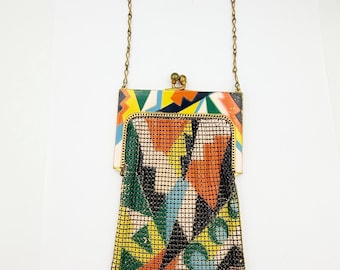 RARE Whiting & Davis Colorful Geometric Enamel Mesh Purse