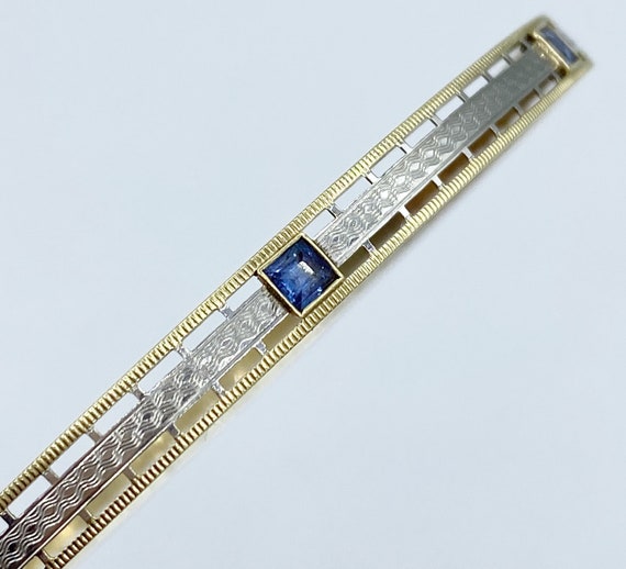 Antique 14k Yellow & White Gold Sapphire Bangle B… - image 1