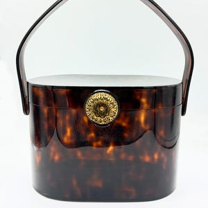 Vintage Wilardy Geldbörse aus Lucite in Schildpattoptik mit filigranem Blumenverschluss, Zustand X