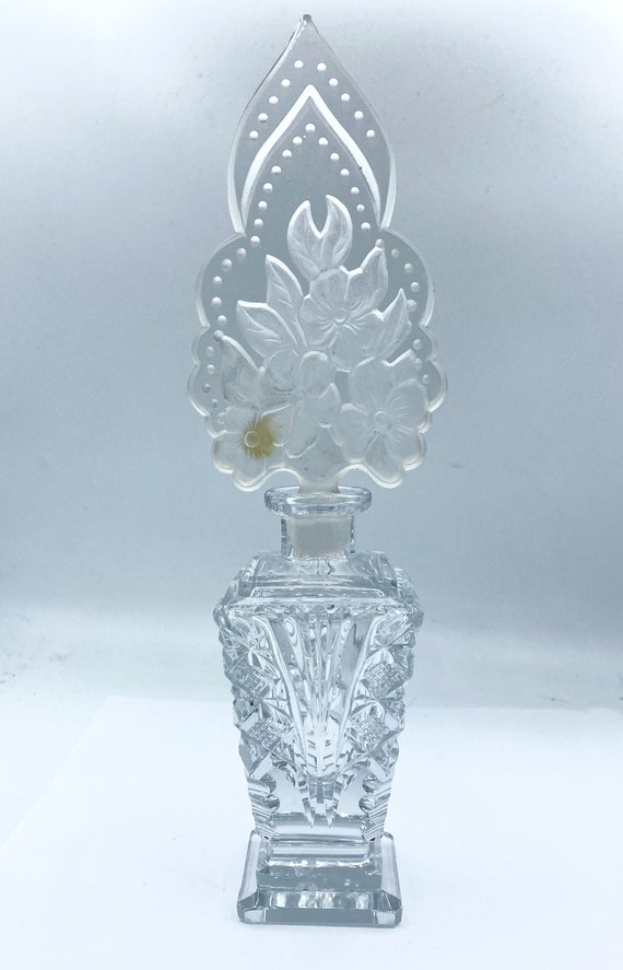 Antique Art Deco Clear Czech Glass Perfume Bottle… - image 1