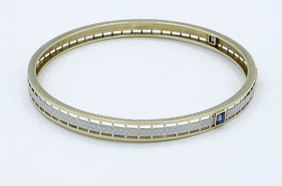 Antique 14k Yellow & White Gold Sapphire Bangle B… - image 5