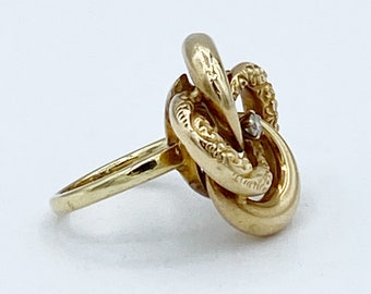 Charming 14k & Diamond Embossed Victorian Love Knot Ring Sz