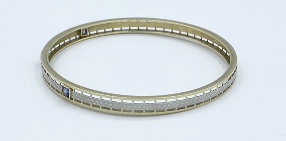 Antique 14k Yellow & White Gold Sapphire Bangle B… - image 7