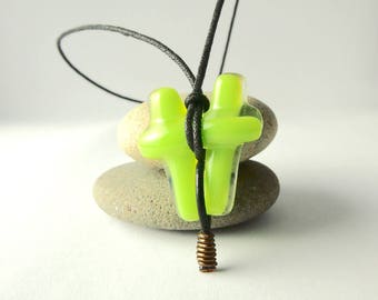 Green fusing glass pendant. Fused glass jewelry. Warm glass pendant.
