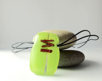 Green fusing glass pendant. Fused glass jewelry. Warm glass pendant.