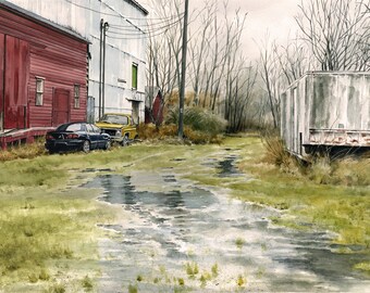 Forgotten Lane - Faithful reproduction of my Original Watercolor utilizing archival quality paper & inks, 11"x17"