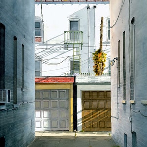 Bay Ridge Alley - Faithful reproduction of my Original Watercolor utilizing archival quality paper & inks, 15.25&quot;x12&quot;